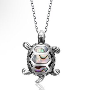 Genevive Sterling Silver White Gold Plated Abalone Hoop Pendant Necklace